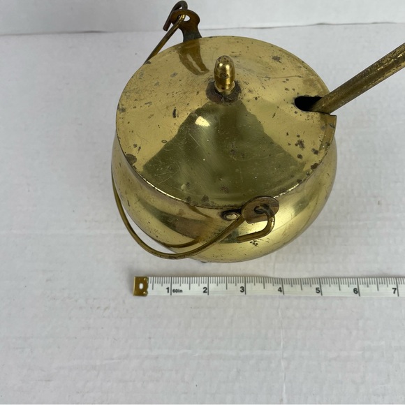 Vintage 60s Brass Fire Starter Pot Mortar And Pestle Cauldron Gold - Picture 10 of 11
